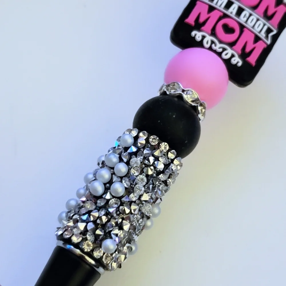 Handmade Mean Girls Cool Mom Rhinestone Beaded Silicone Focal Bead Pen